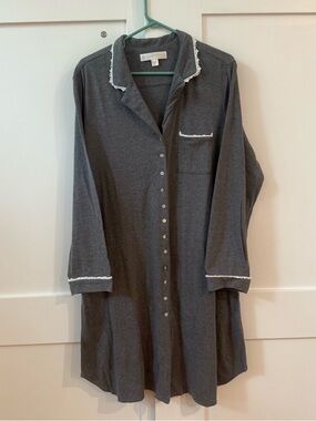 Eileen West Embroidered Flower Button Nightgown Size XL